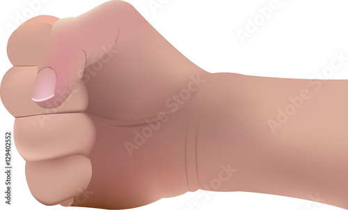 Maschio pugno chiuso, isolato su uno sfondo bianco Man mano con un pugno. Alfa
