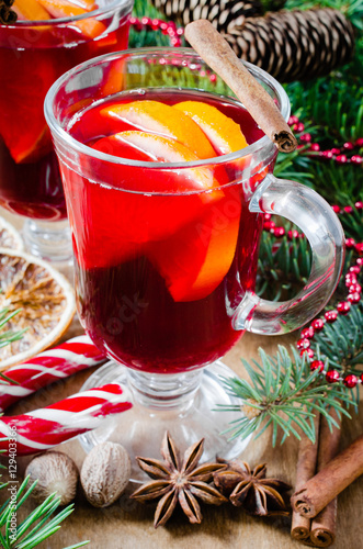 Christmas Mulled Wine and Spices. Christmas Postcard.