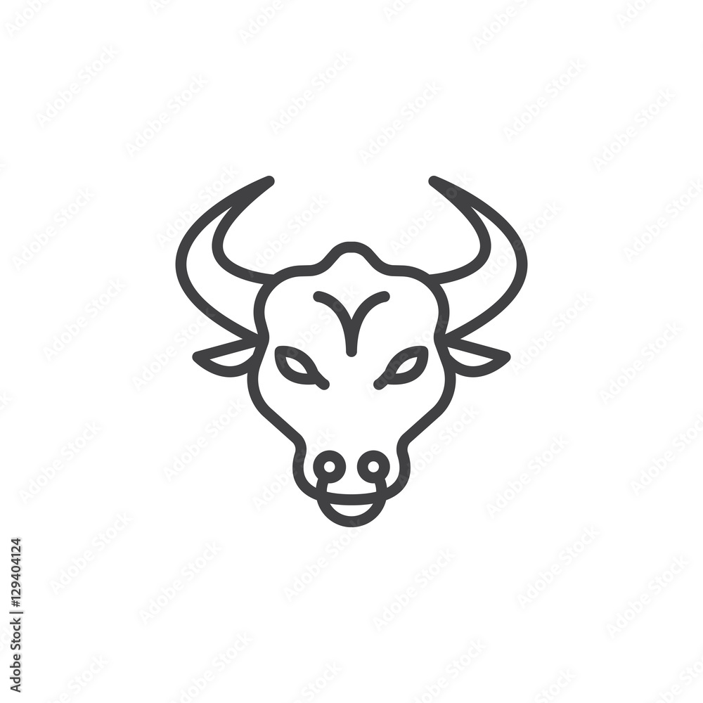 Bull head line icon, outline vector sign, linear pictogram isolated on white. Symbol, logo illustration Bull head line icon, outline vector sign, linear pictogram isolated on white. Symbol, logo illustration