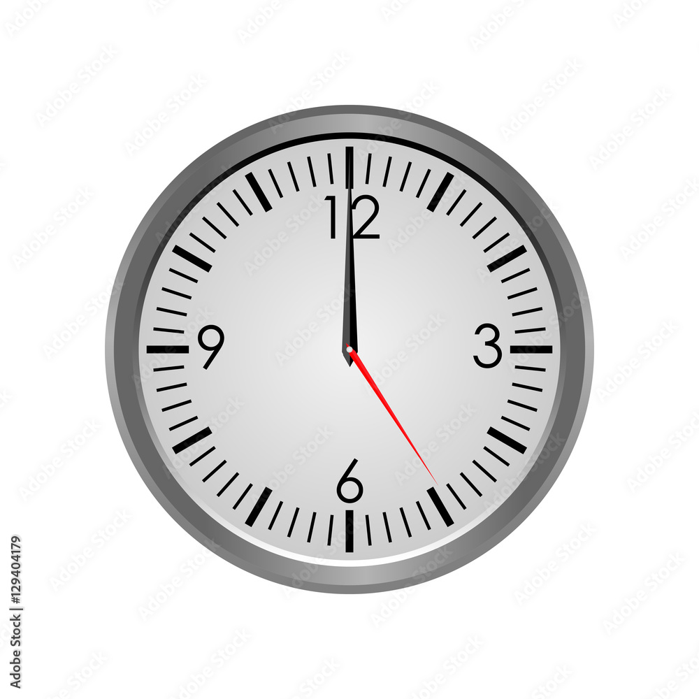 Round clock showing twelve hours. Isolated on white background. Vector illustration Round clock showing twelve hours. Isolated on white background. Vector illustration