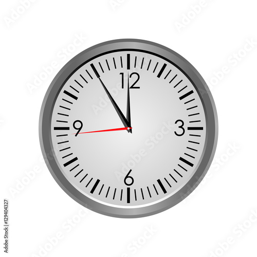 Round clock face showing the hands at five minutes to midnight. Isolated on white background. Vector illustration