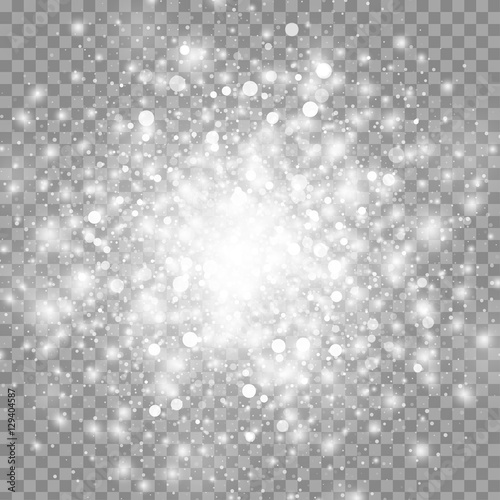 Vector magic white glow light effect isolated on transparent background. Christmas design element. Star burst with sparkles