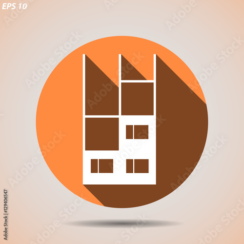 Construction icon with an unfinished building on light background