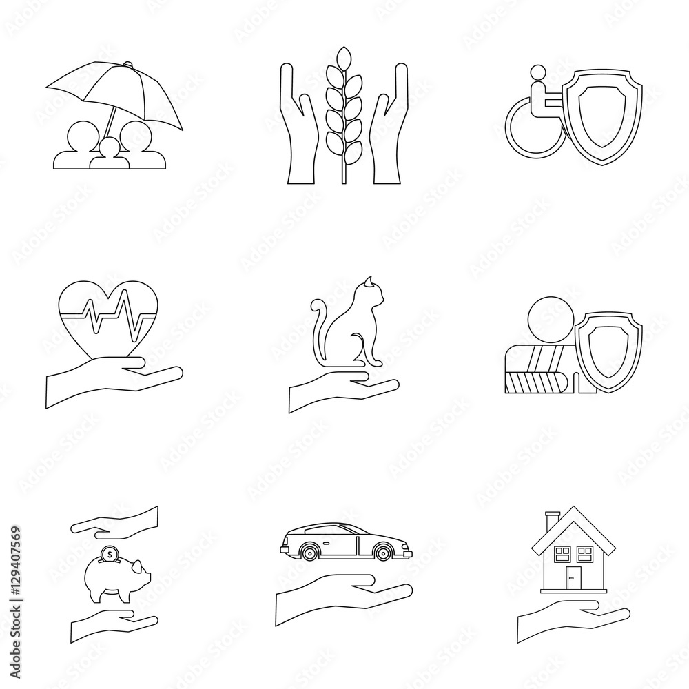 Insurance icons set. Outline illustration of 9 insurance vector icons for web
