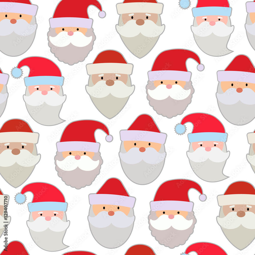 Seamless vector illustration of the faces of Santa Claus.
