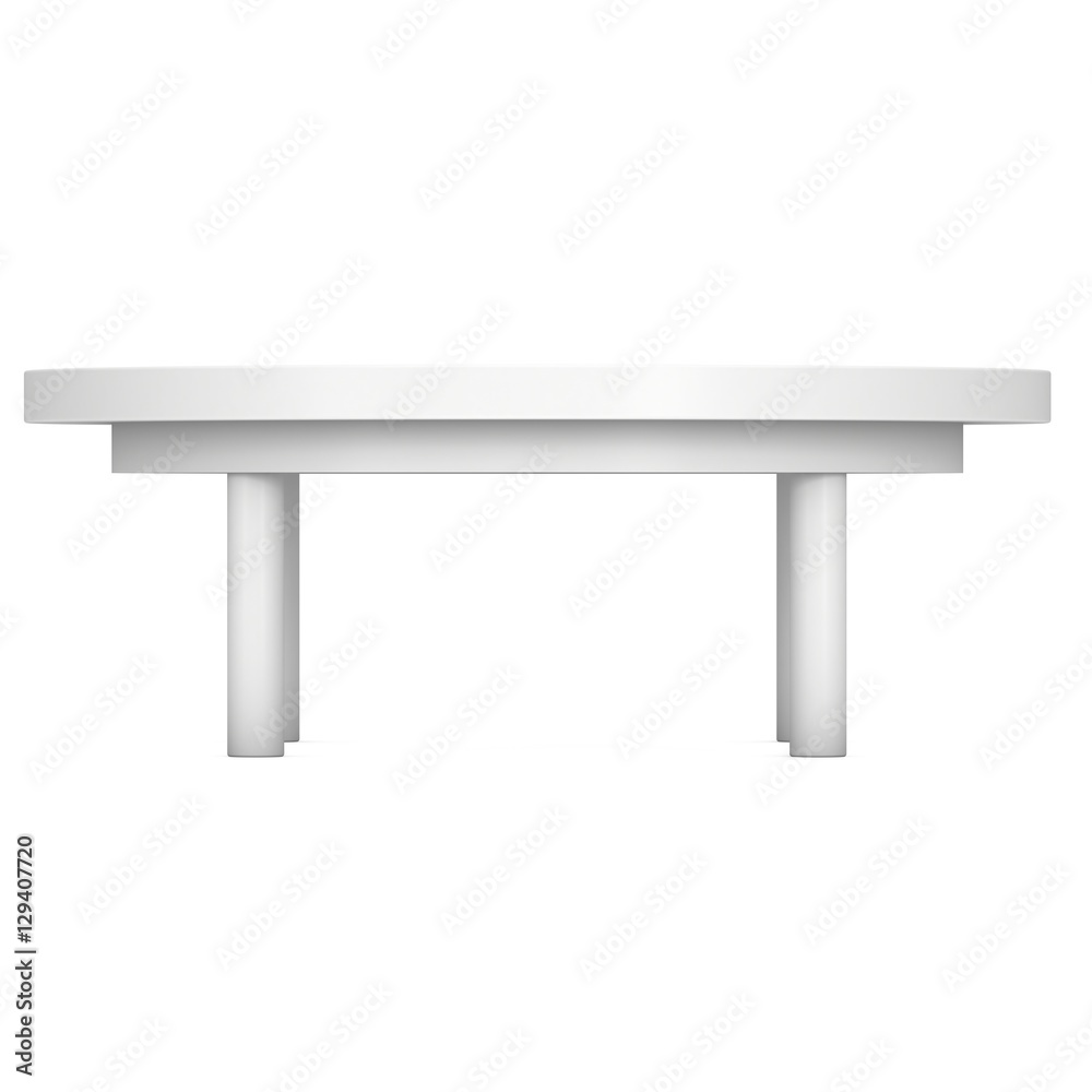 White Round Table. 3D render isolated on white. Platform or Stand Illustration. Template for Object Presentation. White Round Table. 3D render isolated on white. Platform or Stand Illustration. Template for Object Presentation.