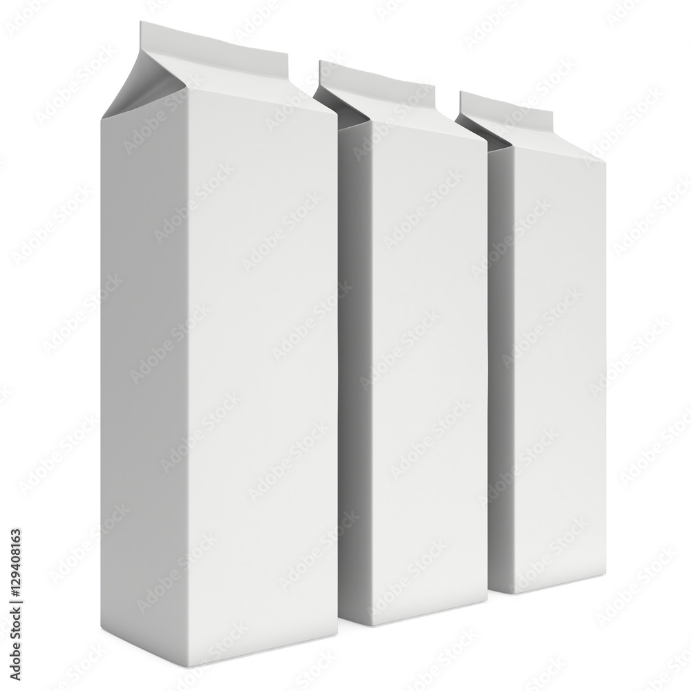 Milk or juice box. Retail package mockup. 3d render illustration isolated on white. Milk or juice box. Retail package mockup. 3d render illustration isolated on white.