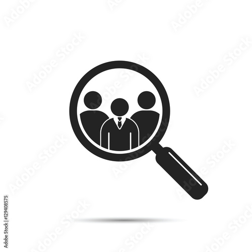 Search for employees and job, business, human resource. Looking for talent. Search man vector icon. Job search. Magnifying glass with men inside.