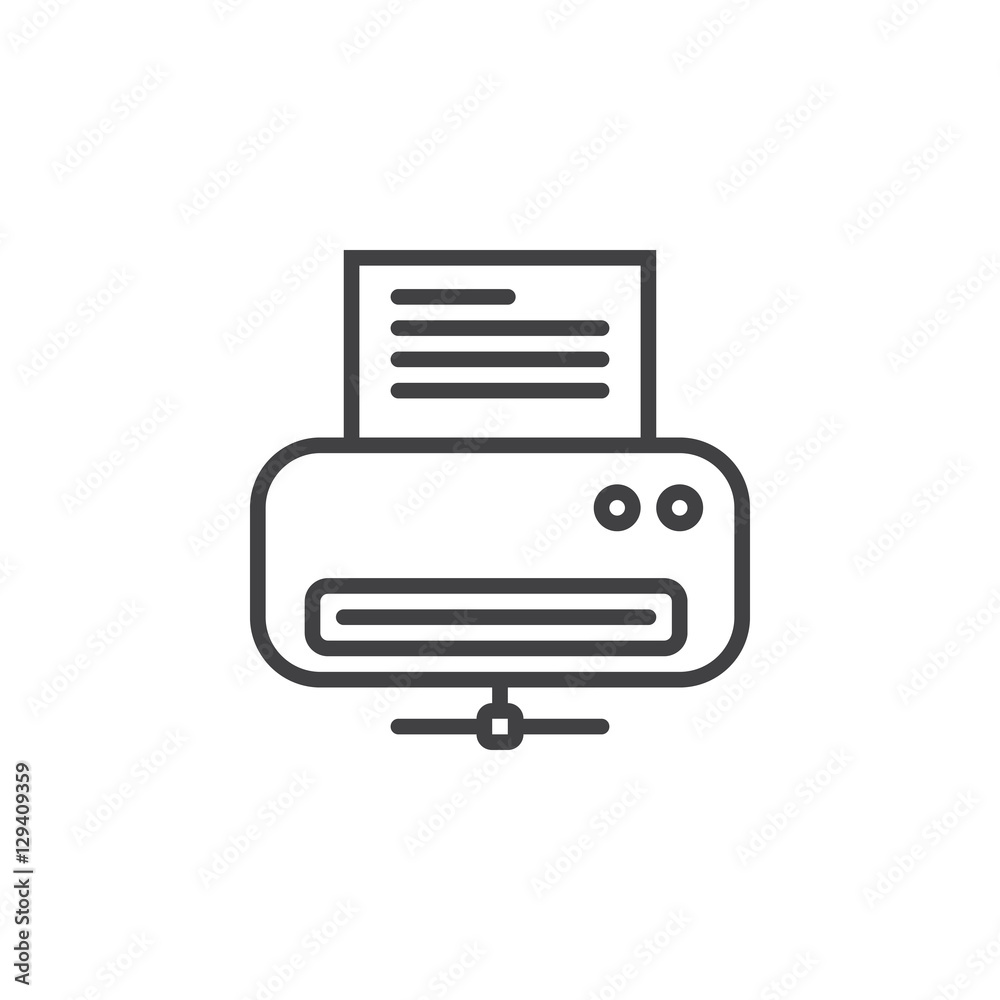 Network printer line icon, outline vector sign, linear pictogram isolated on white. Symbol, logo illustration Network printer line icon, outline vector sign, linear pictogram isolated on white. Symbol, logo illustration