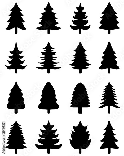 Black silhouettes of Christmas tree icons