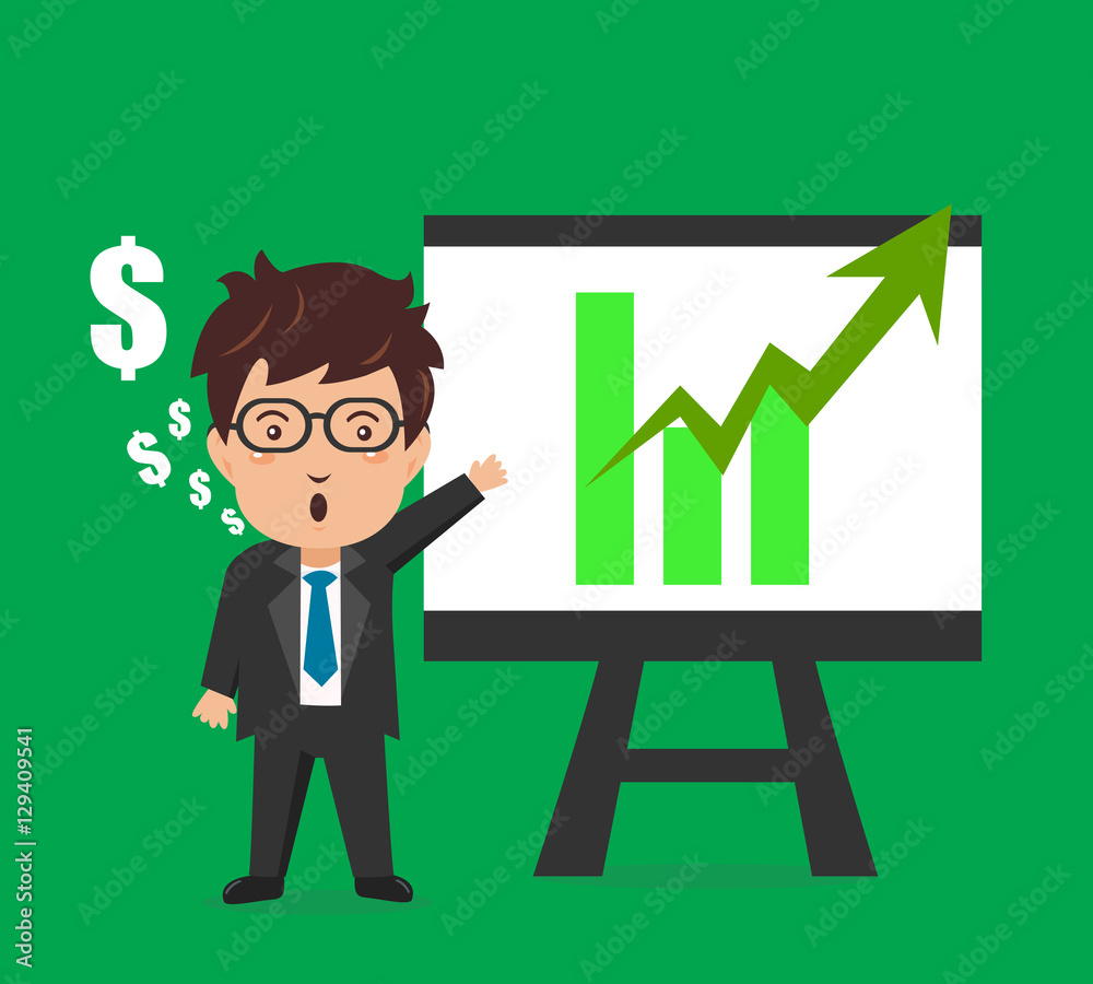 Business man characters presentation plan graph Business man characters presentation plan graph