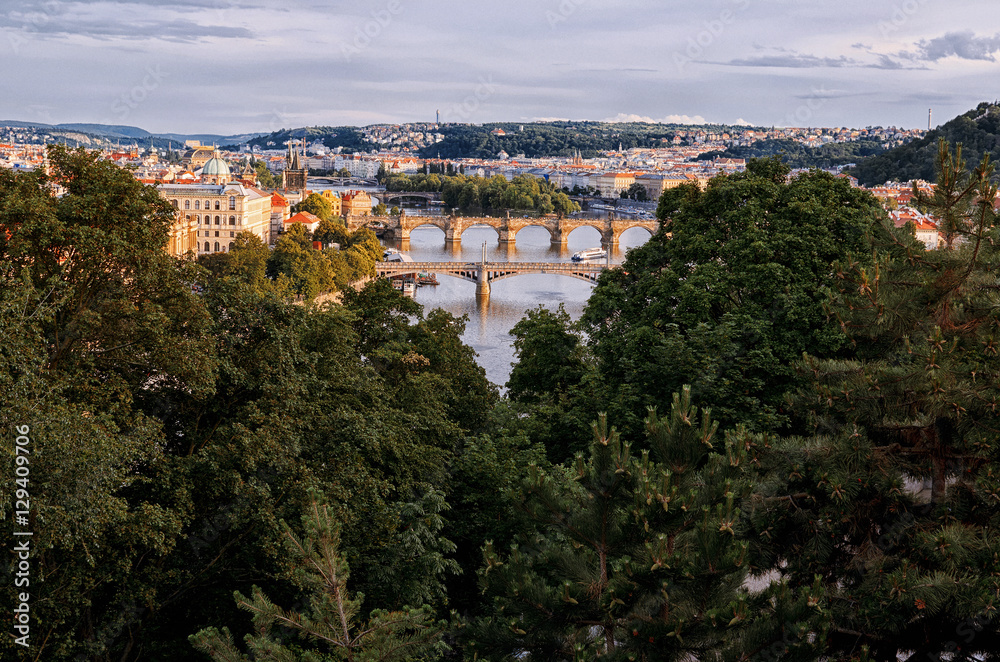 Czech Republic. Prague. Bridges on the Vltava. Prague in the evening. 14 June 2016.