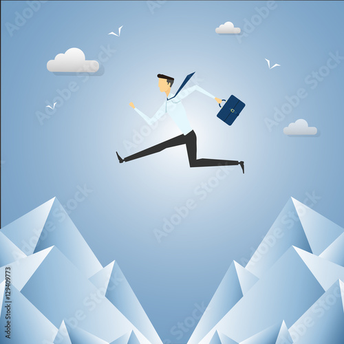 Businessman Jump Over Cliff Gap Mountain.