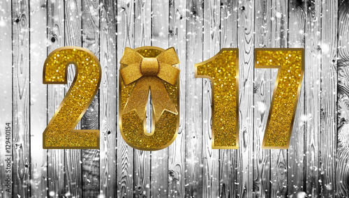 Gold glitter word 2017 on w...