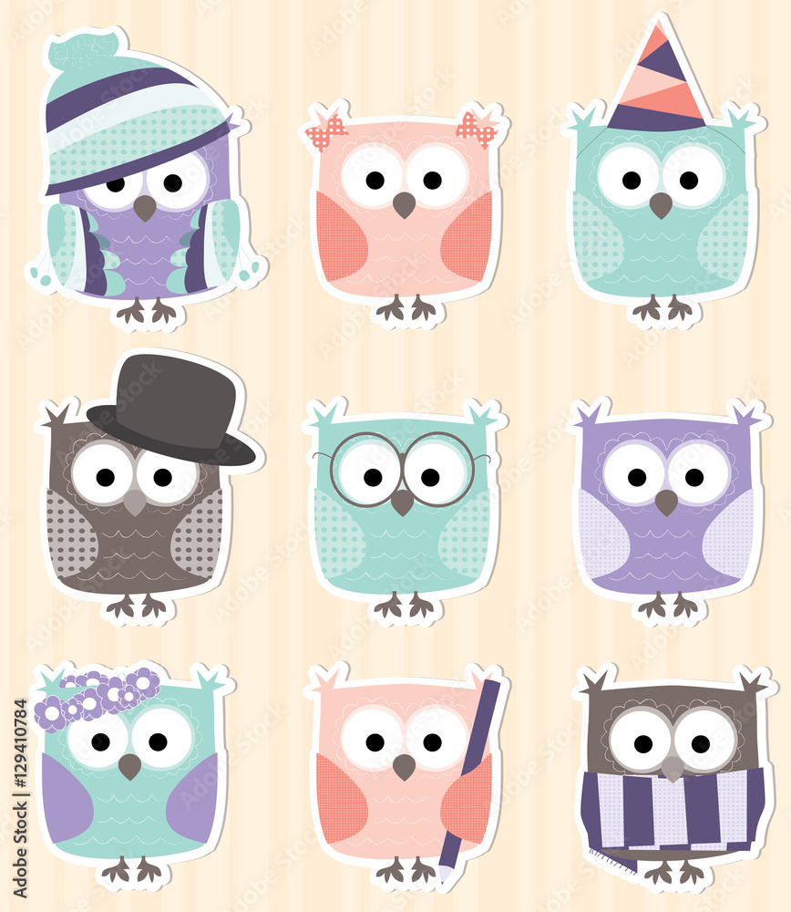 Obraz premium set of cartoon owls stickers