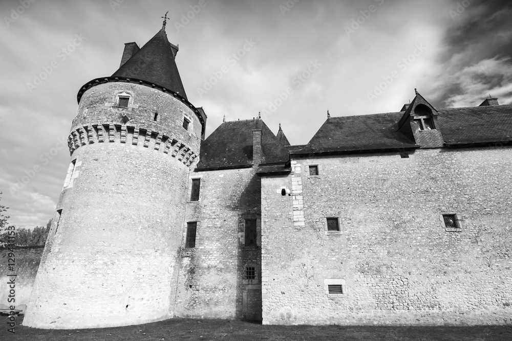 French castle, black and white French castle, black and white
