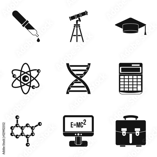 Scientific research icons set. Simple illustration of 9 scientific research vector icons for web