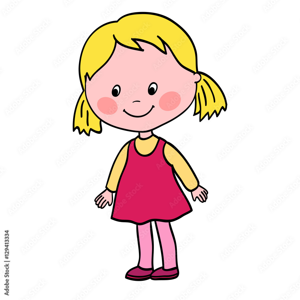 Pretty girl stands and looks in lower corner Pretty girl stands and looks in lower corner