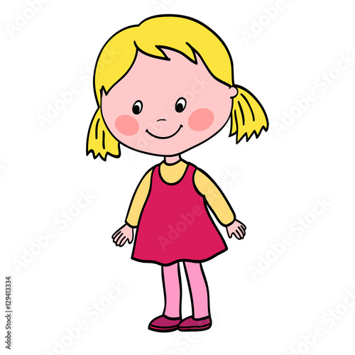 Pretty girl stands and looks in lower corner