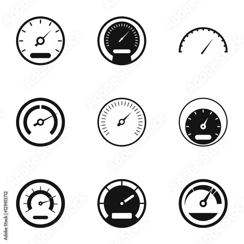 Speedometer icons set. Simple illustration of 9 speedometer vector icons for web