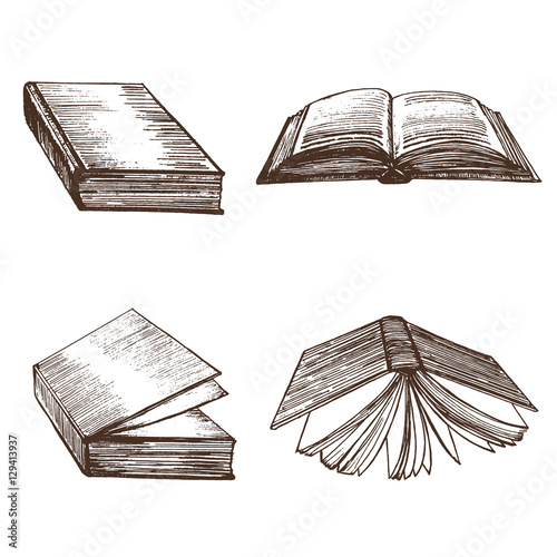 Books Hand Draw Sketch. Vector