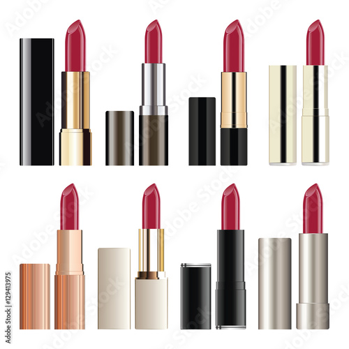 Lipstick set isolated on white background. Big set of lipsticks