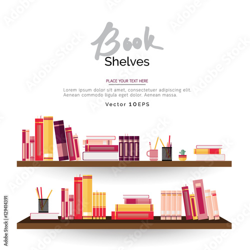 Bookshelves with books and stationery
