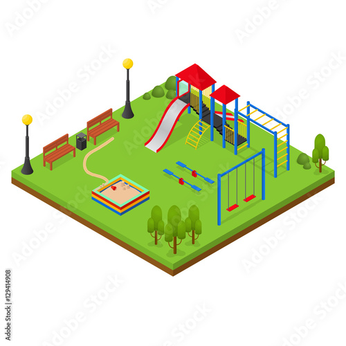 Outdoor Playground Isometric View. Vector