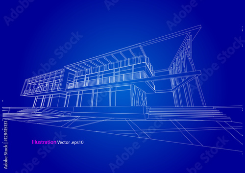 commercial building structure architecture abstract drawing, 3d illustration vector

