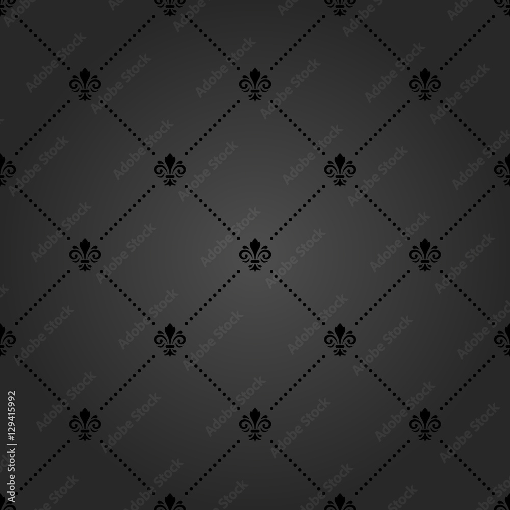 Naklejka premium Seamless dark ornament. Modern geometric pattern with royal lilies