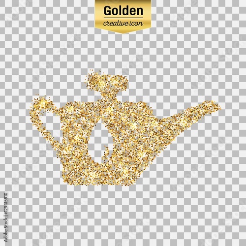 Gold glitter vector icon of oil lubricator isolated on background. Art creative concept illustration for web, glow light confetti, bright sequins, sparkle tinsel, bling logo, shimmer dust, foil.