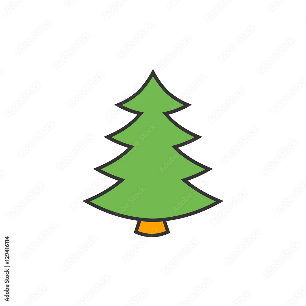 Fototapeta premium Christmas tree flat line icon