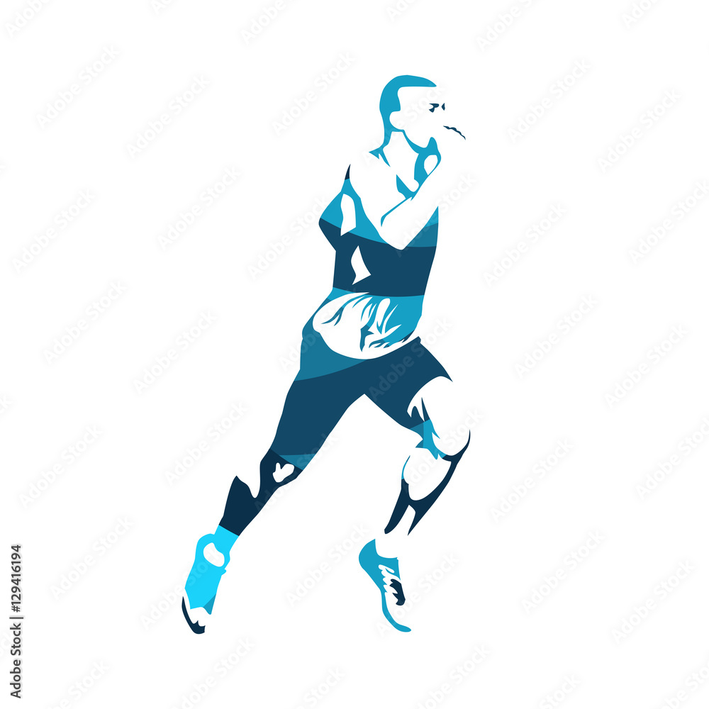Running man, abstract blue vector silhouette