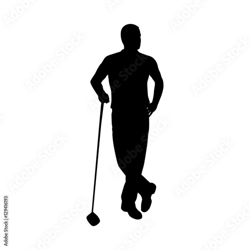 Standing golf player, vector silhouette