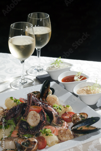 seafood and white wine