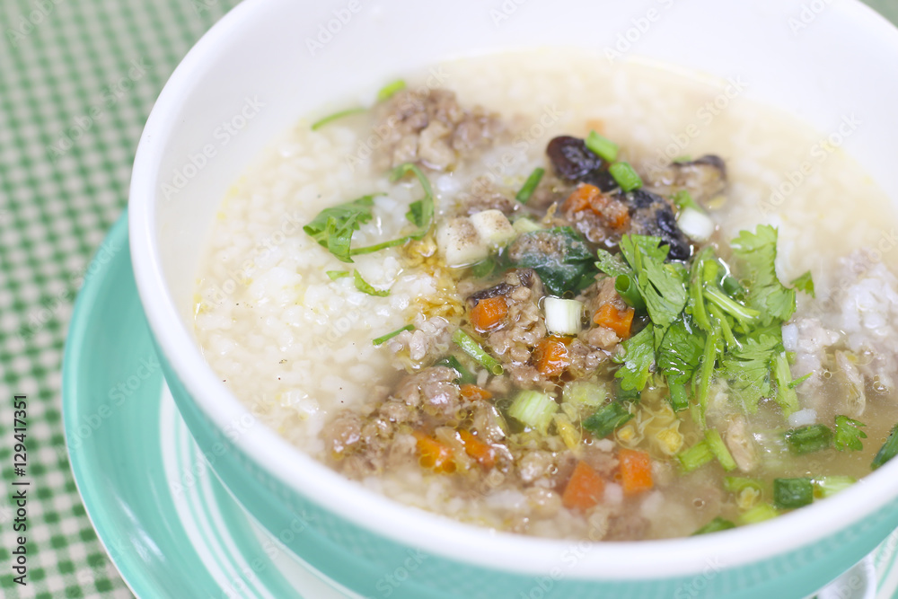 Stock Photo:.pork rice or mush for breakfast Stock Photo:.pork rice or mush for breakfast