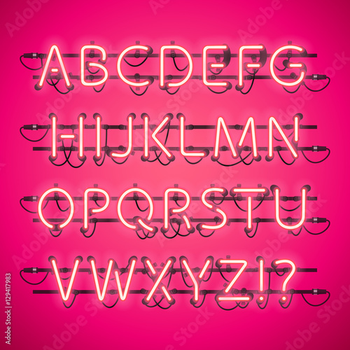 Glowing Neon Pink Alphabet