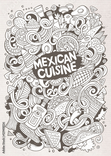 Cartoon cute doodles Mexican food illustration