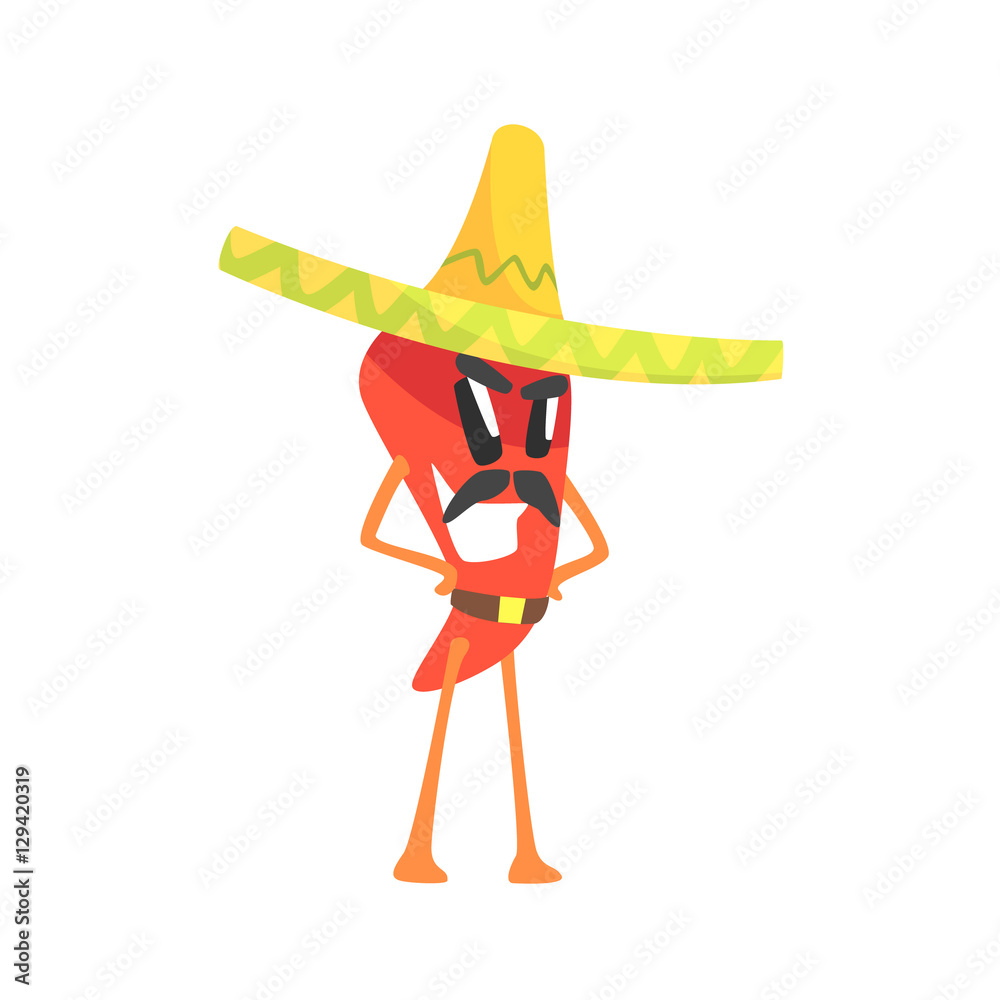 Mexican Bandit Red Hot Chili Pepper Humanized Emotional Flat Cartoon ...