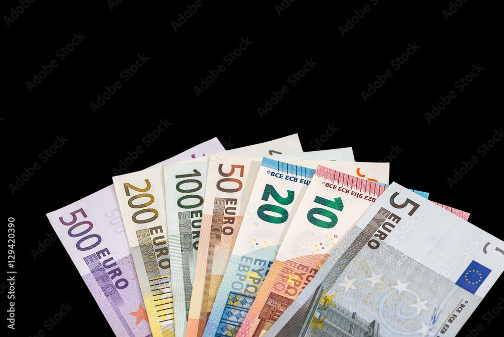 euro banknotes isolated on black euro banknotes isolated on black