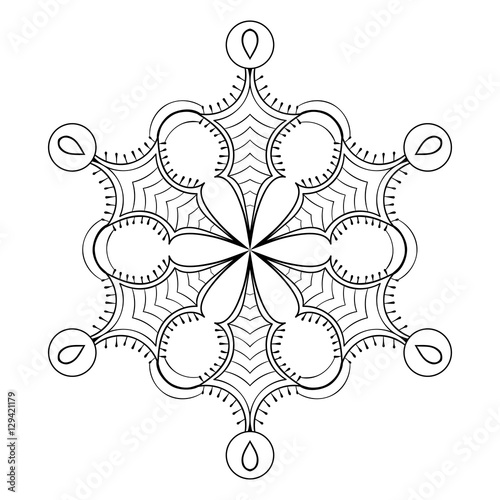 Vector snow flake in zentangle doodle style, black mandala for a