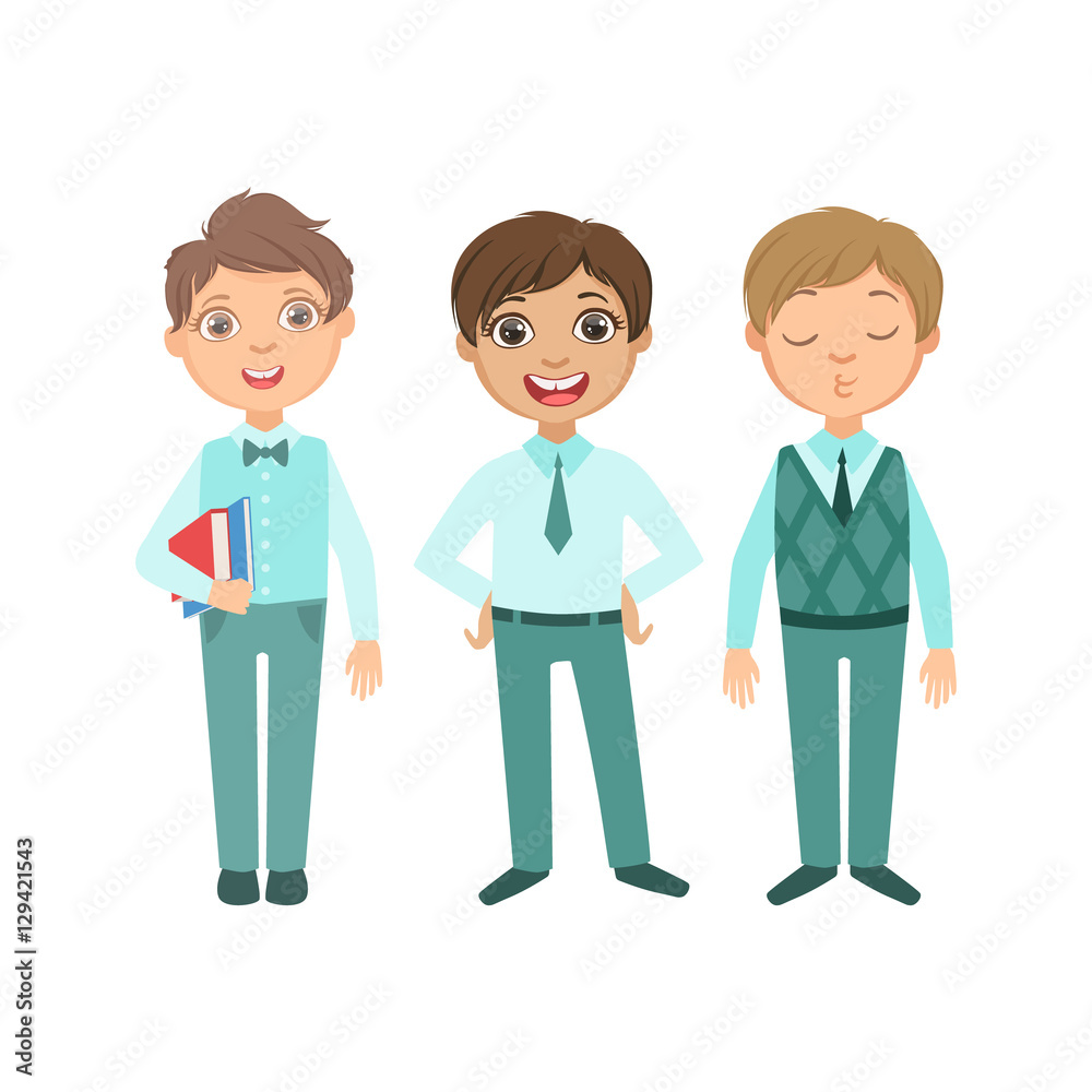 Boys In Blue Outfits Happy Schoolkids In Similar Collection School Uniforms Standing And Smiling Cartoon Character Boys In Blue Outfits Happy Schoolkids In Similar Collection School Uniforms Standing And Smiling Cartoon Character
