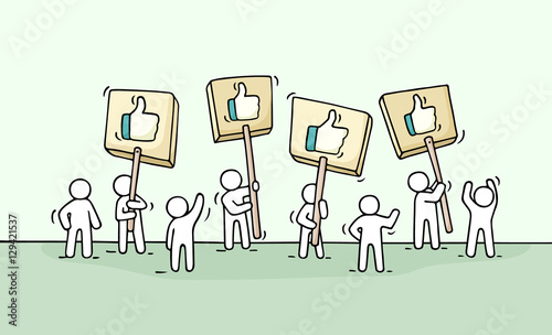 Sketch of crowd little people with like symbols.
