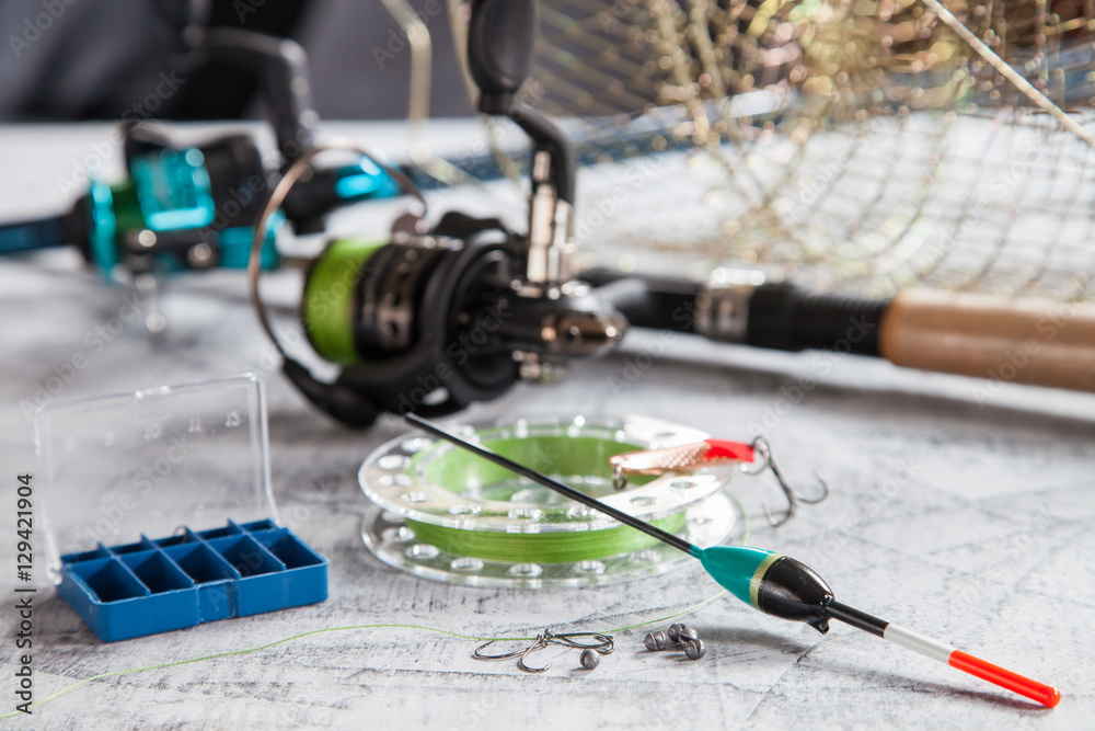fishing tackles, fishing lure and fishing bait on plastic storage boxes fishing tackles, fishing lure and fishing bait on plastic storage boxes