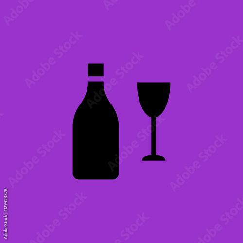 bottle and wineglass icon. flat design