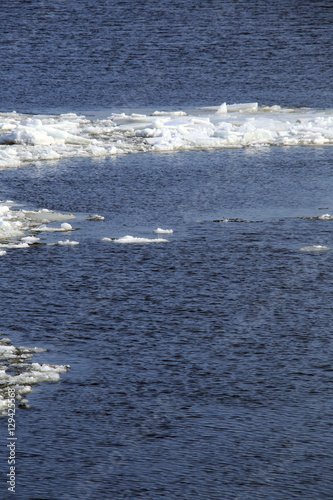 breaking of the ice on the river in the spring
