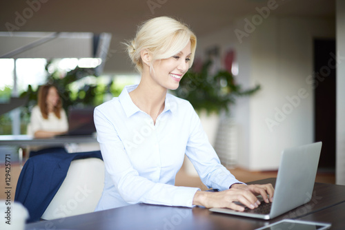 Executive businesswoman. Shot of a beautiful blond professional woman working on laptop while sitting in the office.