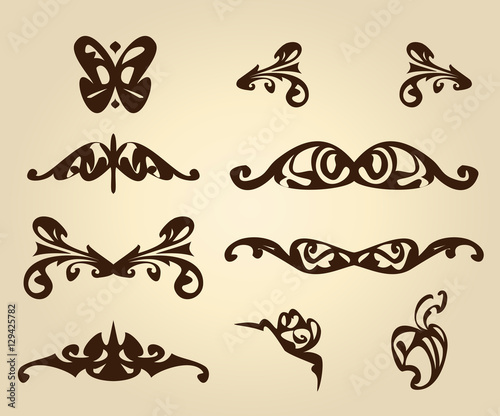 Big set ornament elements In flower style. Vector
