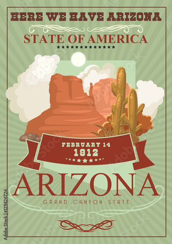 Arizona vector american poster. USA travel illustration. United States of America greeting card