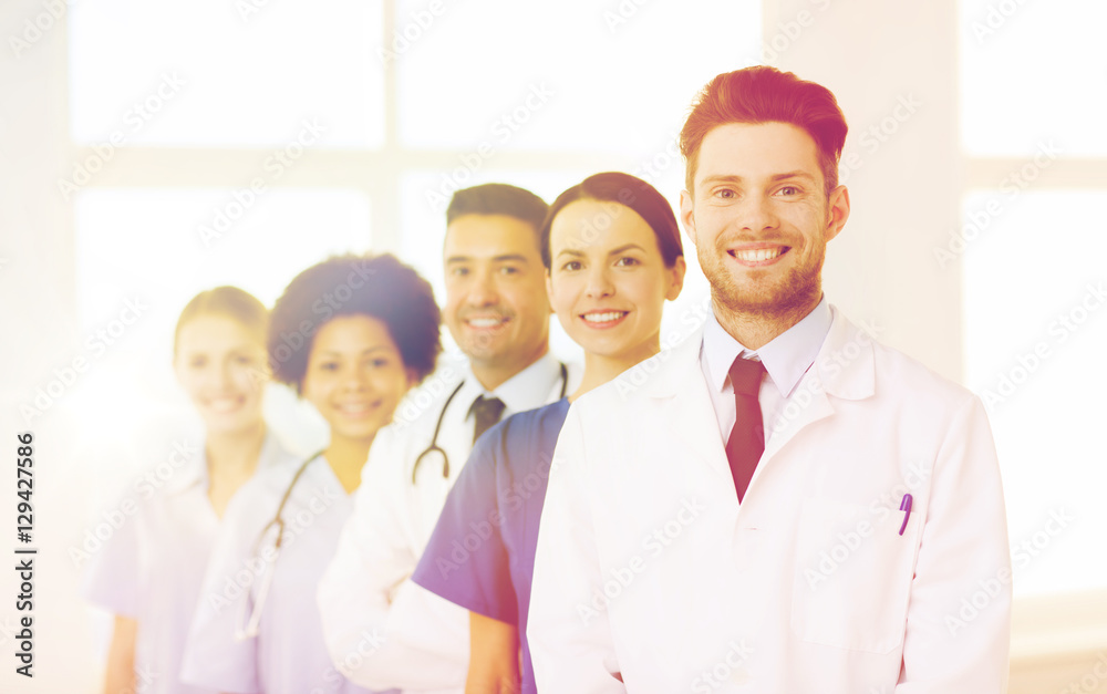 group of happy doctors at hospital group of happy doctors at hospital